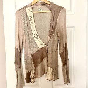 Anthro Patchwork Beaded Lightweight Cardigan. Med.